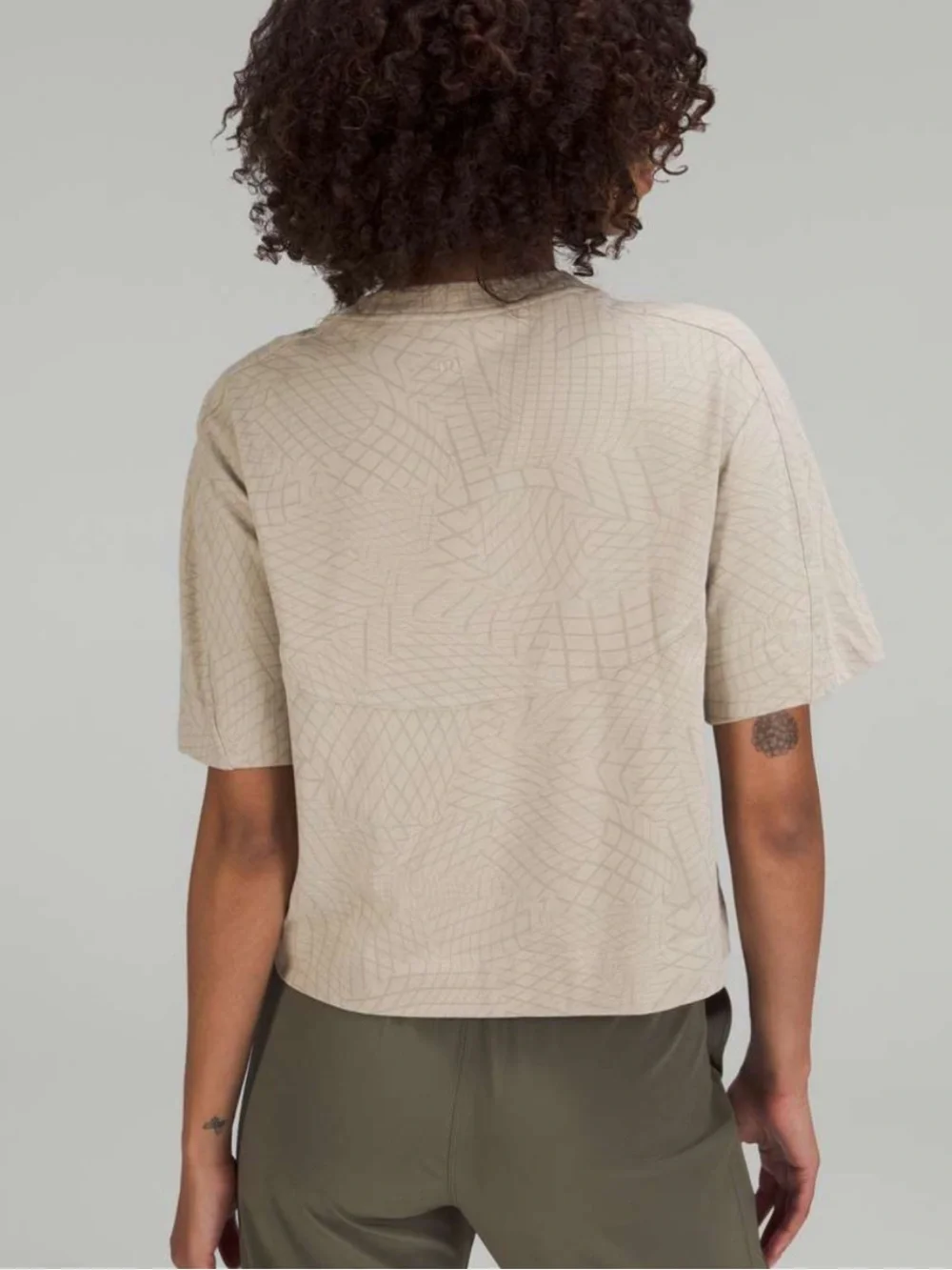 BOGO! Lululemon Heavyweight Cotton T-Shirt Gradiating Grid Raw Linen Tan XL